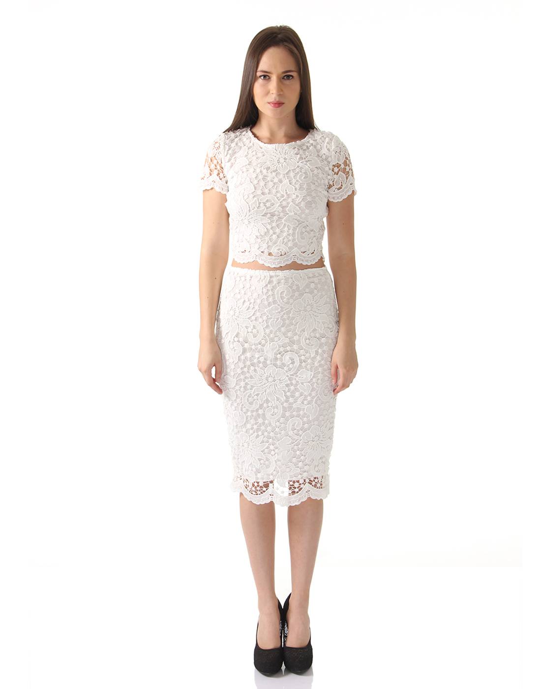 Ax Paris Women Party White Top and Skirt Set